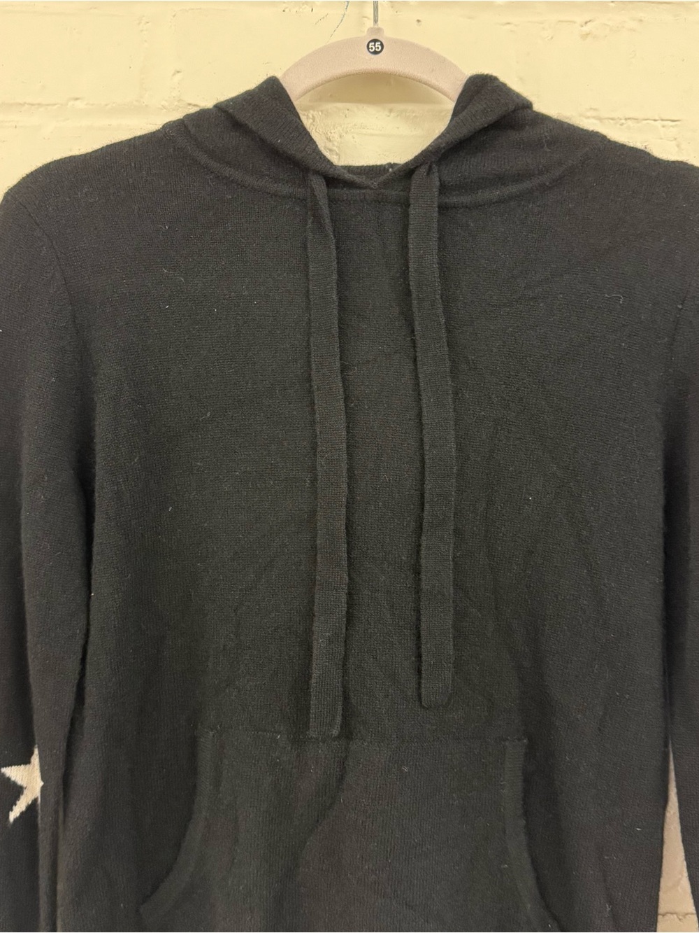 NWT Chelsea & Theodore Black Star Print Hooded Cashmere Sweater XS - Picture 4 of 7